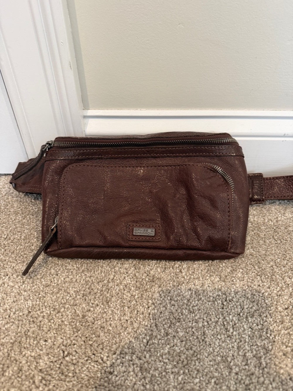 SPIKES & SPARROW Leather Waist Bag Fanny Pack Sling Bag Belt Brown